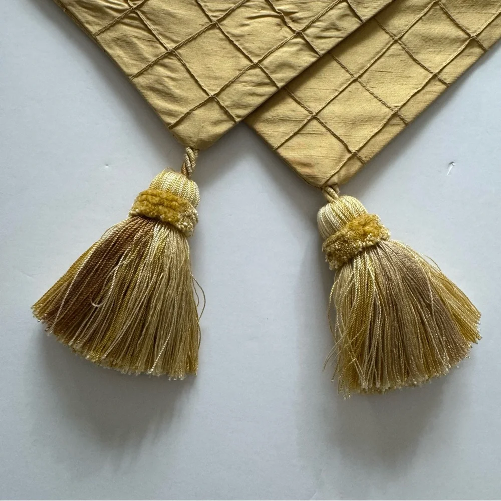 Custom Raw Silk Gold Diamond Stitch Table Runner Tassels 80”